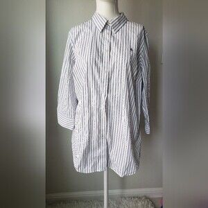 Lauren Ralph Lauren White and Blue Striped Button Down Shirt